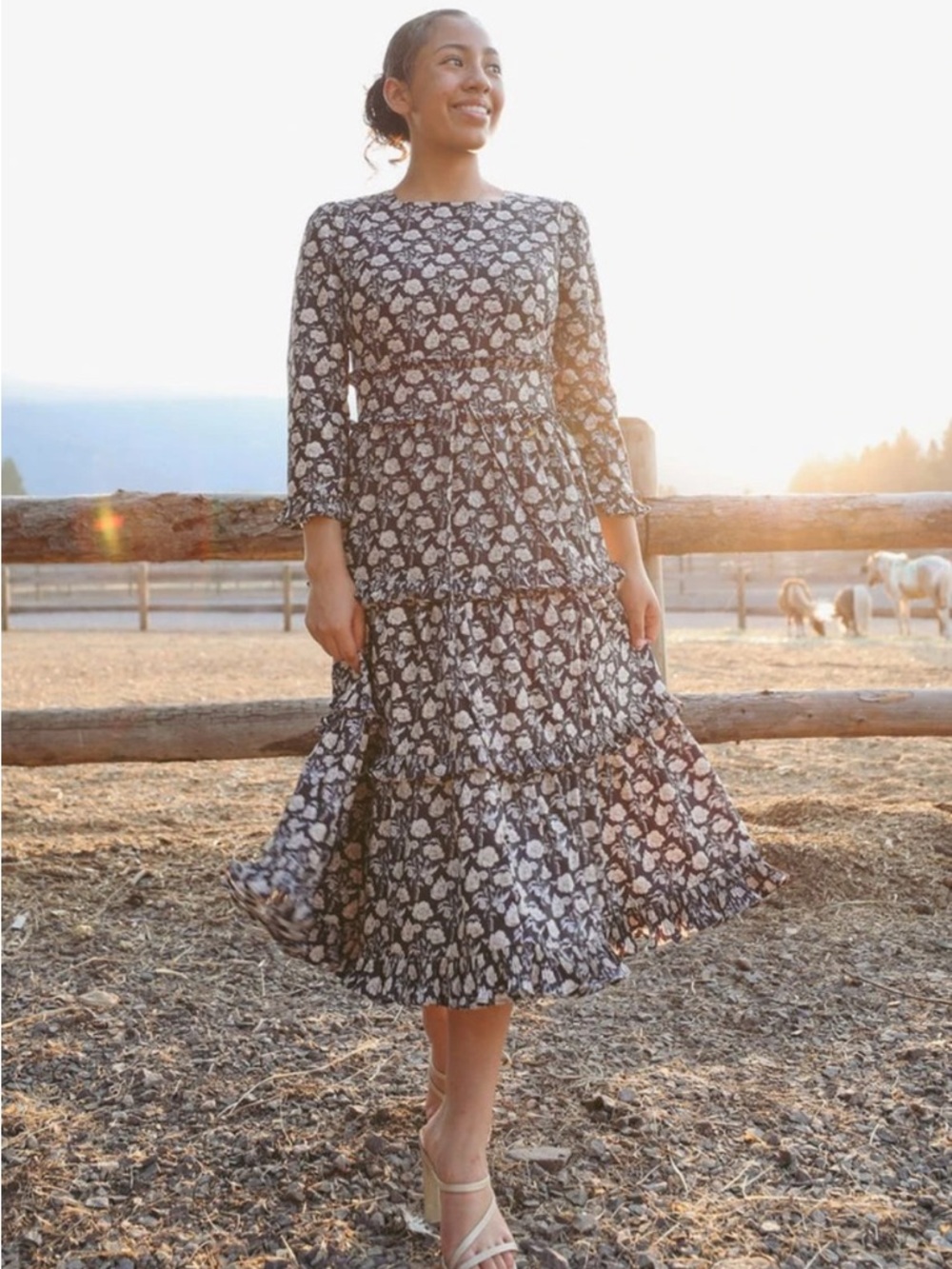 Dainty Jewells Black Maxi Dress with White Rose Print - Picture 5 of 6
